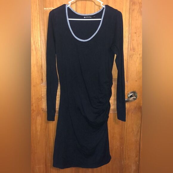 Athleta Black Long Sleeve Bodycon Midi Dress with Gray Trim size medium - Picture 1 of 1